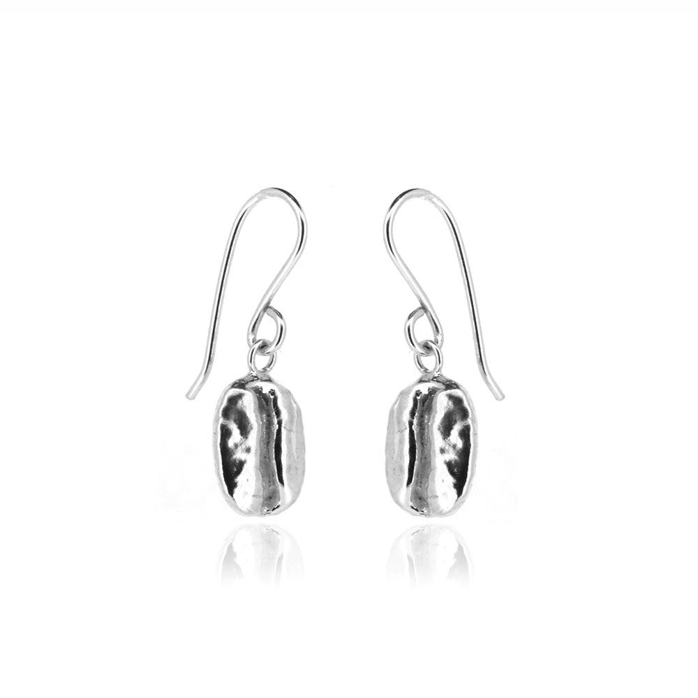 Coffee Bean Drop Earrings - Sterling Silver Drop Earrings