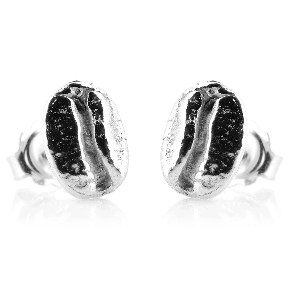 Coffee Bean Stud Earrings - Sterling Silver Stud Earrings
