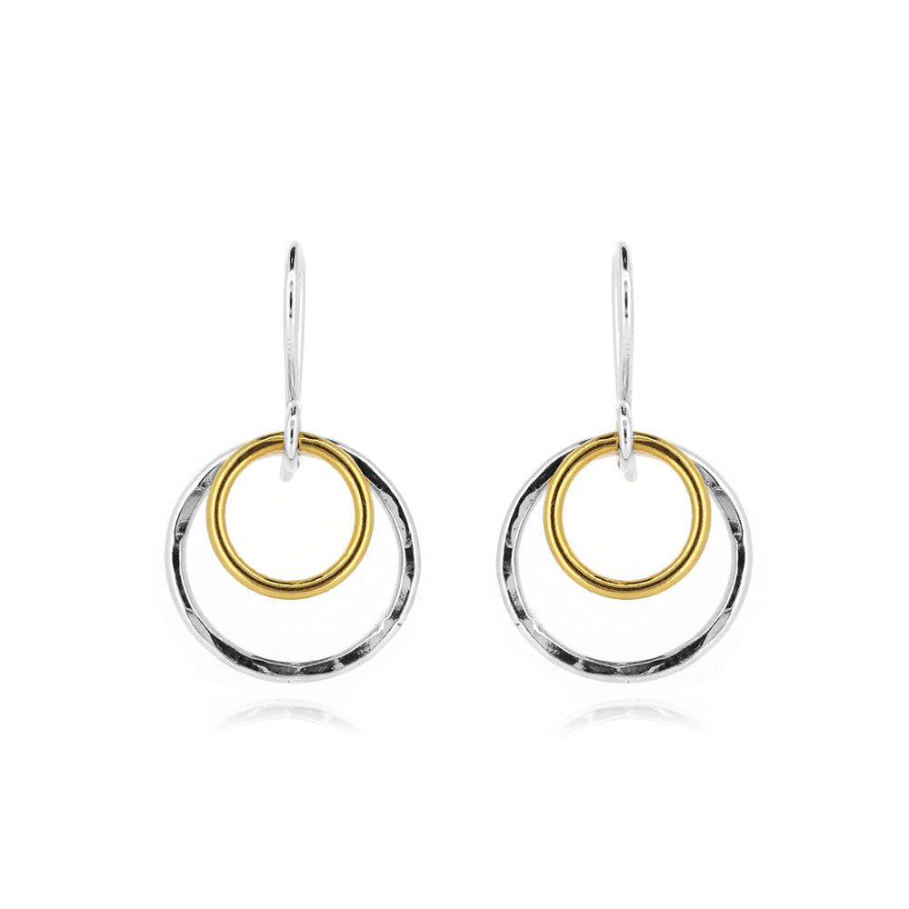 Cosmic Circle Two Colour Drop Earrings - Sterling Silver & Vermeil Drop Earrings