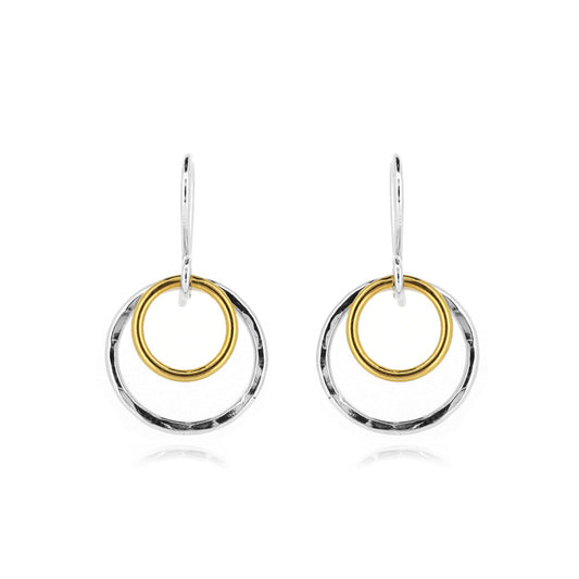 Cosmic Circle Two Colour Drop Earrings - Sterling Silver & Vermeil Drop Earrings