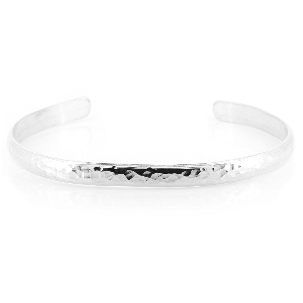 Esther Dappled Cuff Bangle - 6mm Width - Sterling Silver - Large Bangles
