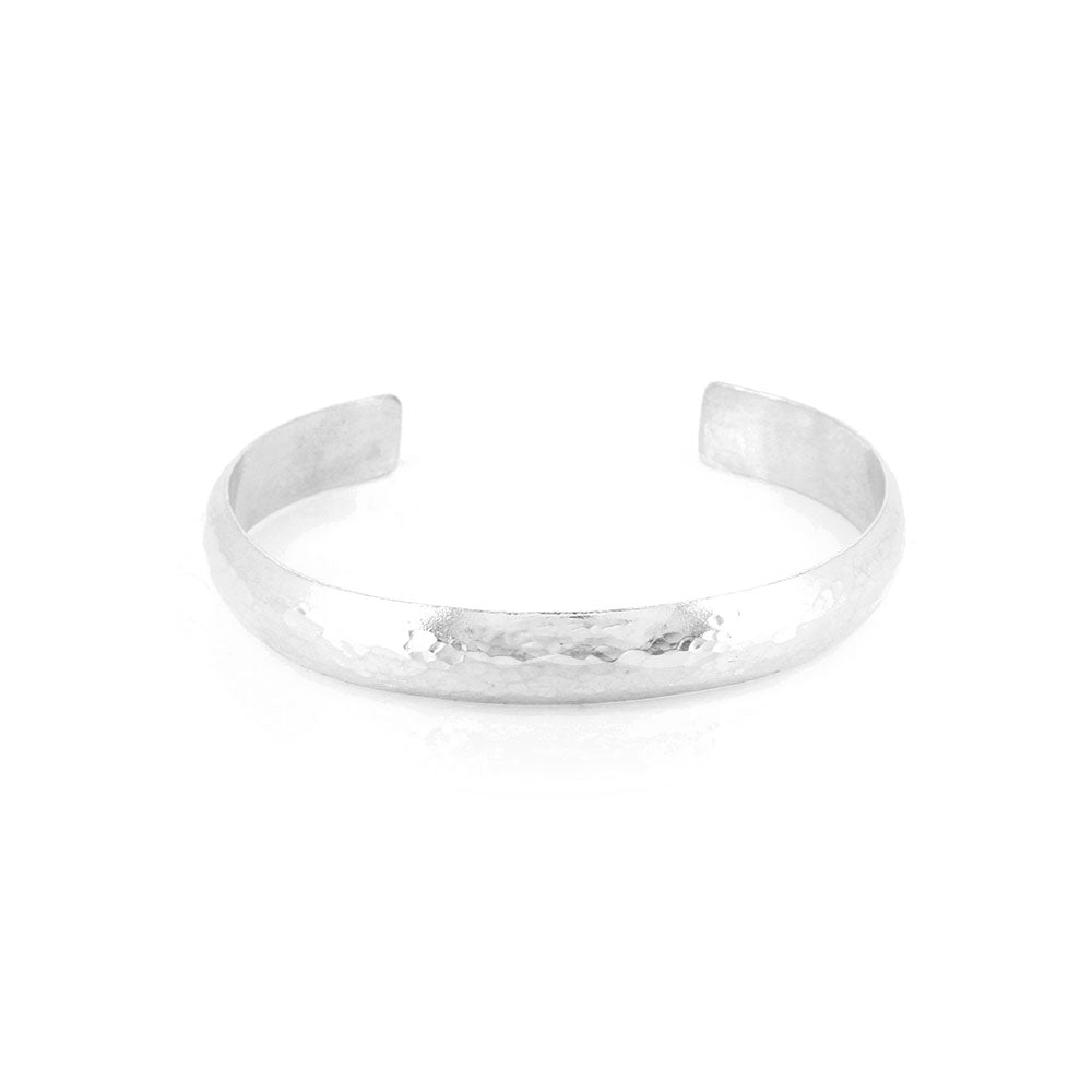Esther Dappled Cuff Bangle - 11mm Width - Sterling Silver - Large Bangles