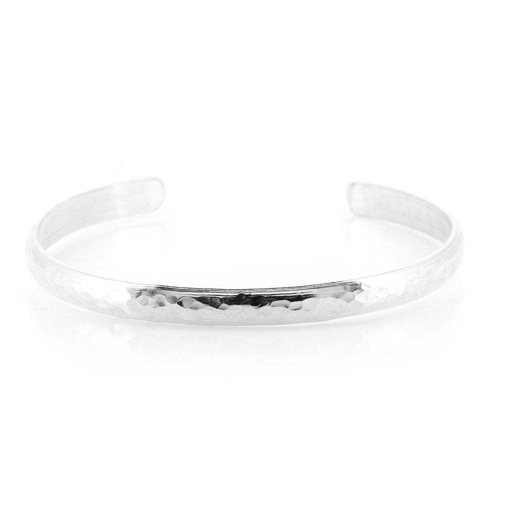 Esther Dappled Cuff Bangle - 6mm Width - Sterling Silver - Medium Bangles