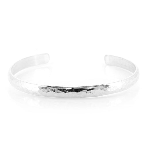 Esther Dappled Cuff Bangle - 6mm Width - Sterling Silver - Medium Bangles