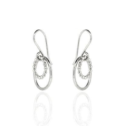Cosmic Circle Beaded and Dappled Drop Earrings - Sterling Silver Drop Earrings