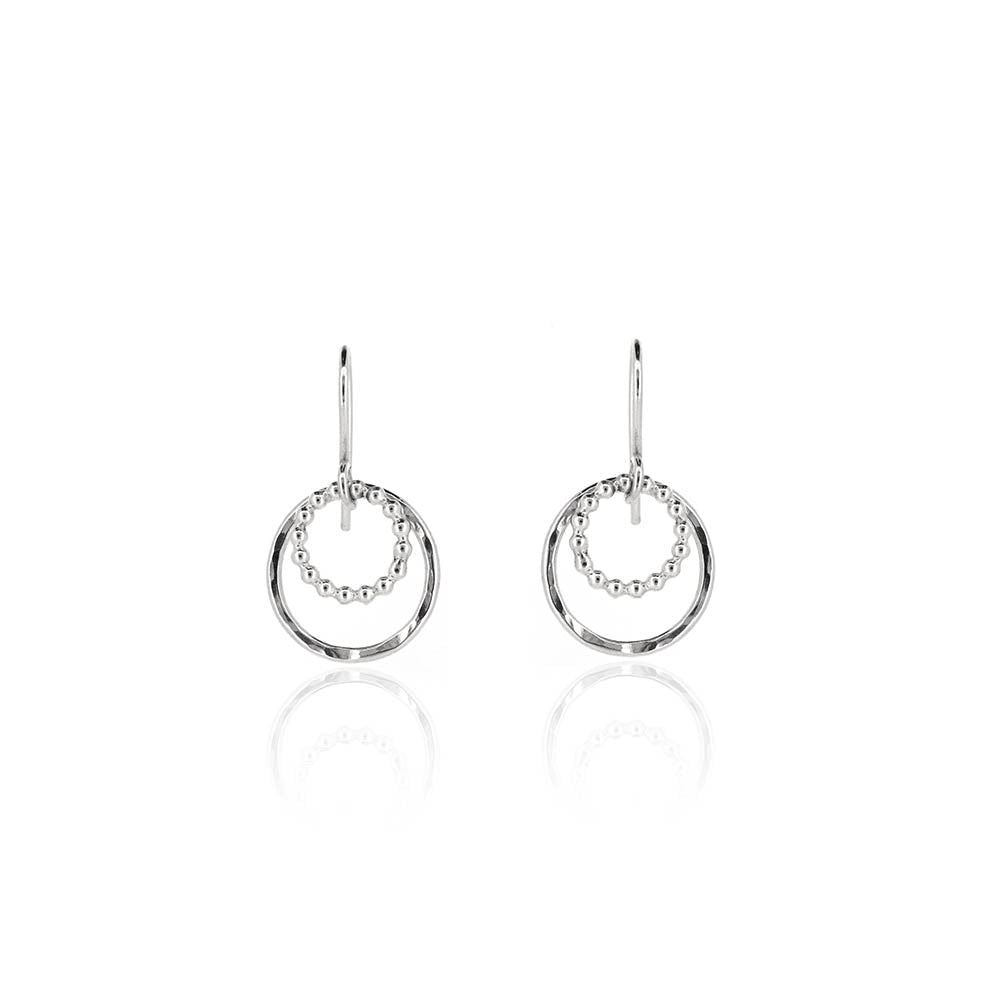 Cosmic Circle Beaded and Dappled Drop Earrings - Sterling Silver Drop Earrings
