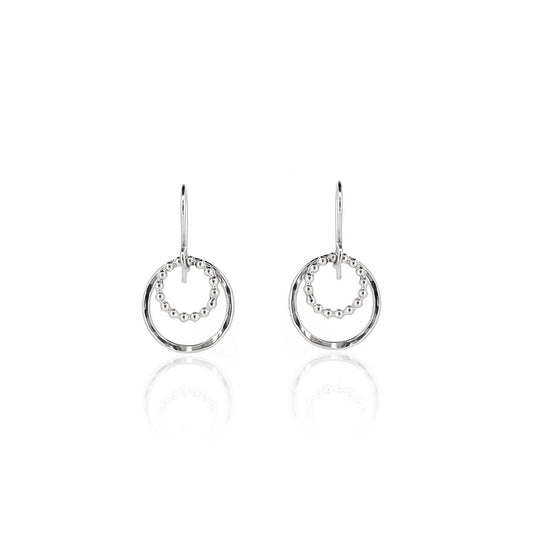 Cosmic Circle Beaded and Dappled Drop Earrings - Sterling Silver Drop Earrings