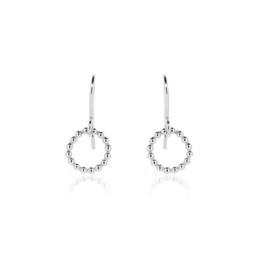 Solar Circle Beaded Small Drop Earrings - Sterling Silver Drop Earrings