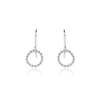 Solar Circle Beaded Small Drop Earrings - Sterling Silver Drop Earrings