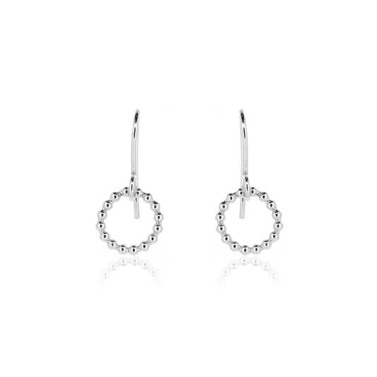 Solar Circle Beaded Small Drop Earrings - Sterling Silver Drop Earrings