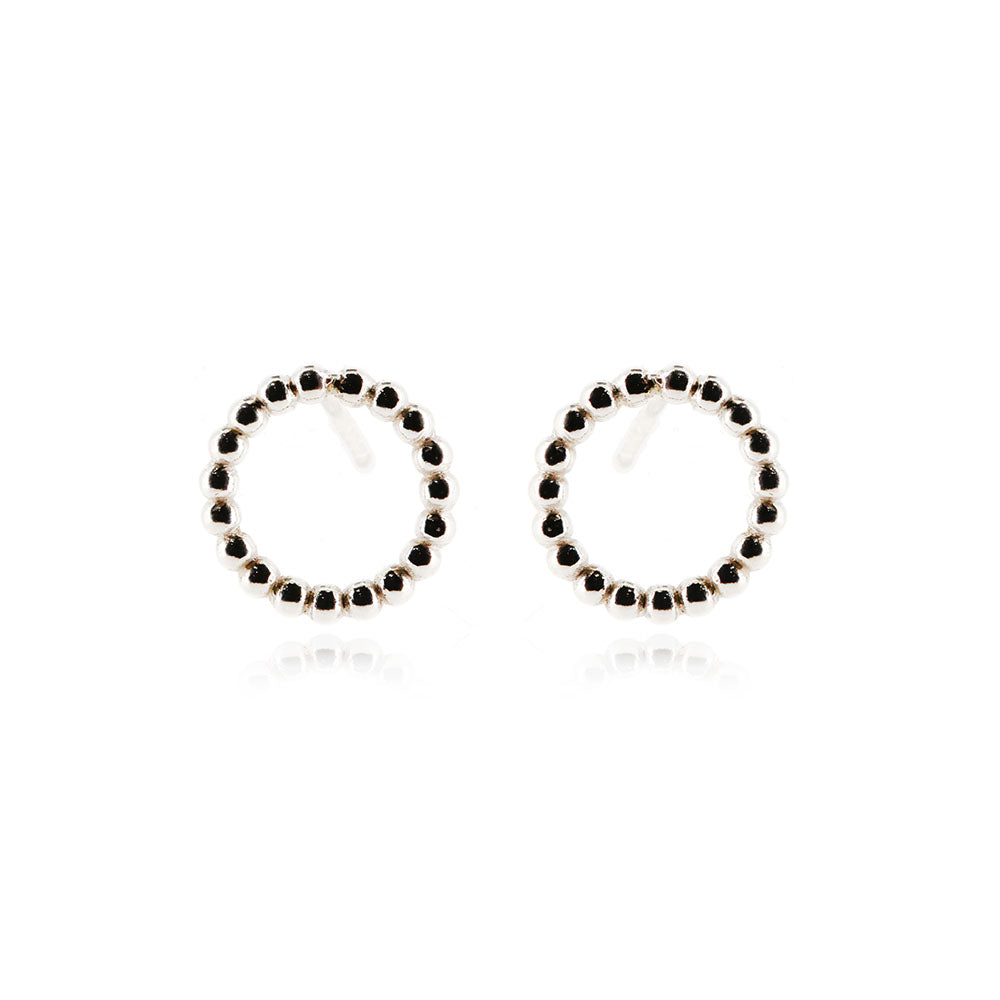 Solar Circle Beaded Stud Earrings - Sterling Silver Stud Earrings