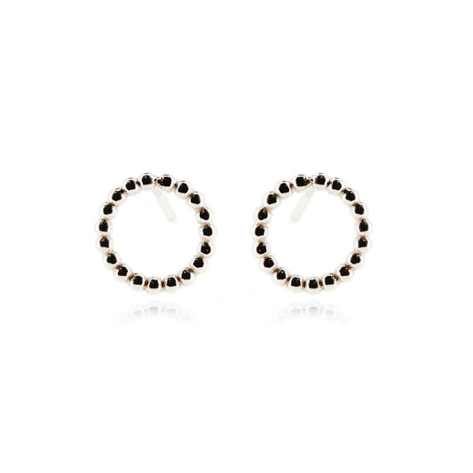 Solar Circle Beaded Stud Earrings - Sterling Silver Stud Earrings