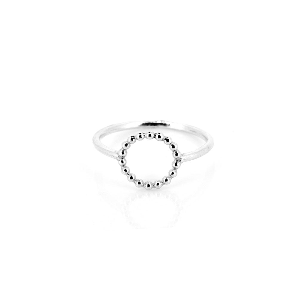 Solar Circle Beaded Ring - Sterling Silver - Size R Rings