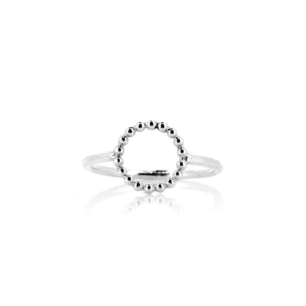 Solar Circle Beaded Ring - Sterling Silver - Size P Rings