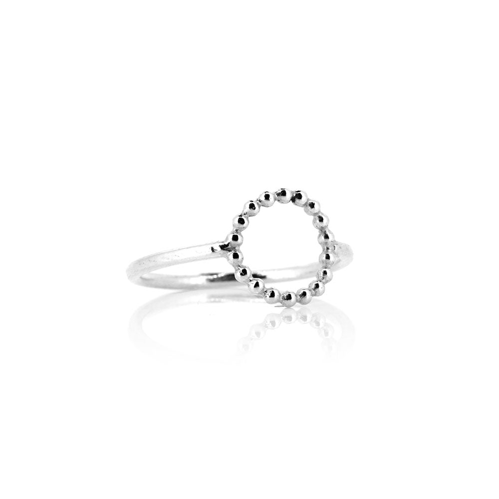 Solar Circle Beaded Ring - Sterling Silver - Size O Rings