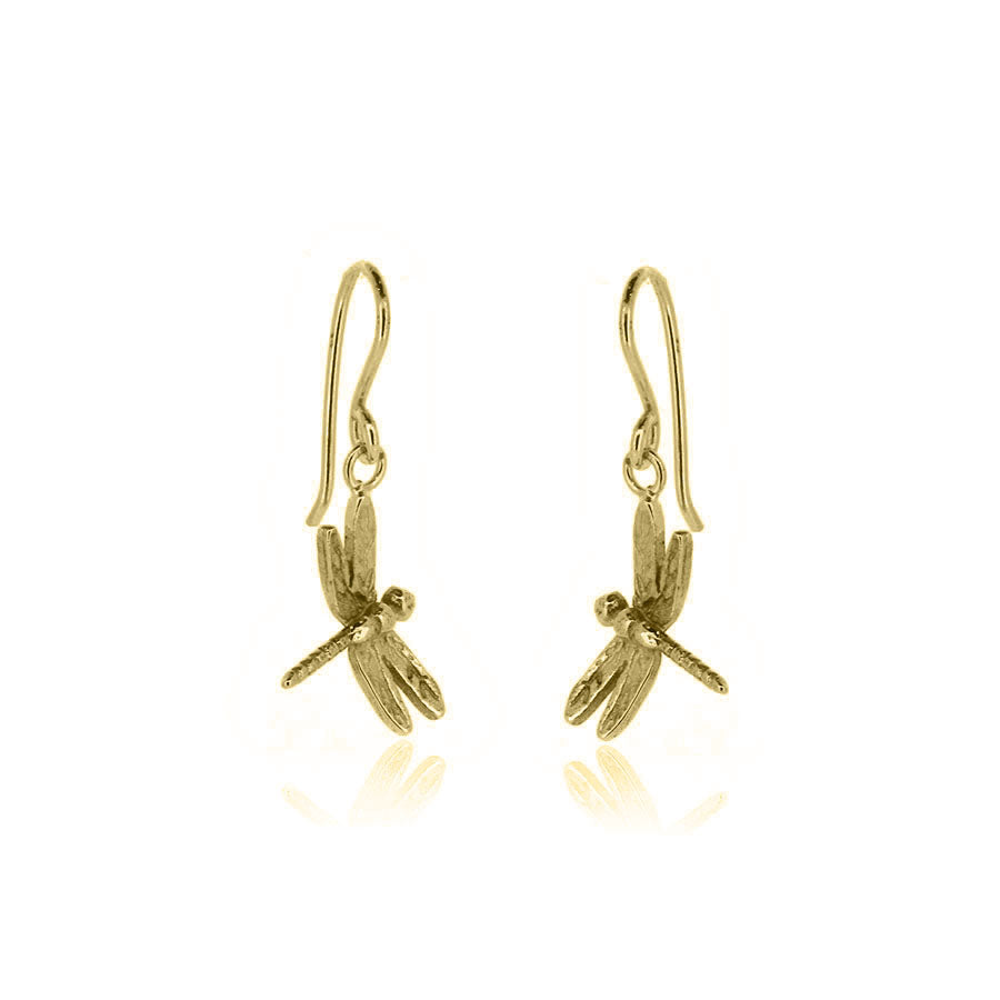 Dragonfly Drop Earrings - 9ct Yellow Gold Drop Earrings
