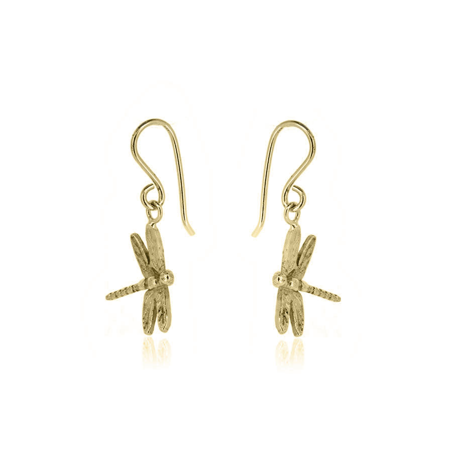 Dragonfly Drop Earrings - 9ct Yellow Gold Drop Earrings