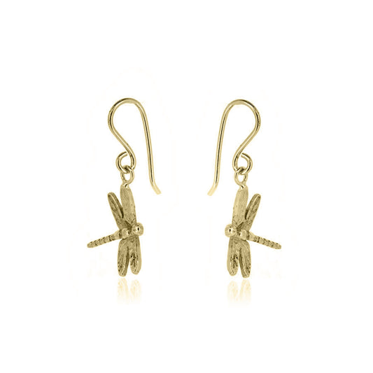 Dragonfly Drop Earrings - 9ct Yellow Gold Drop Earrings