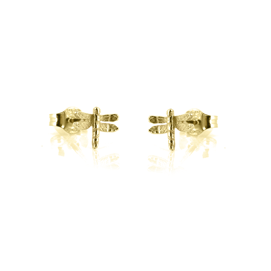 Dragonfly Tiny Stud Earrings - 9ct Yellow Gold Stud Earrings