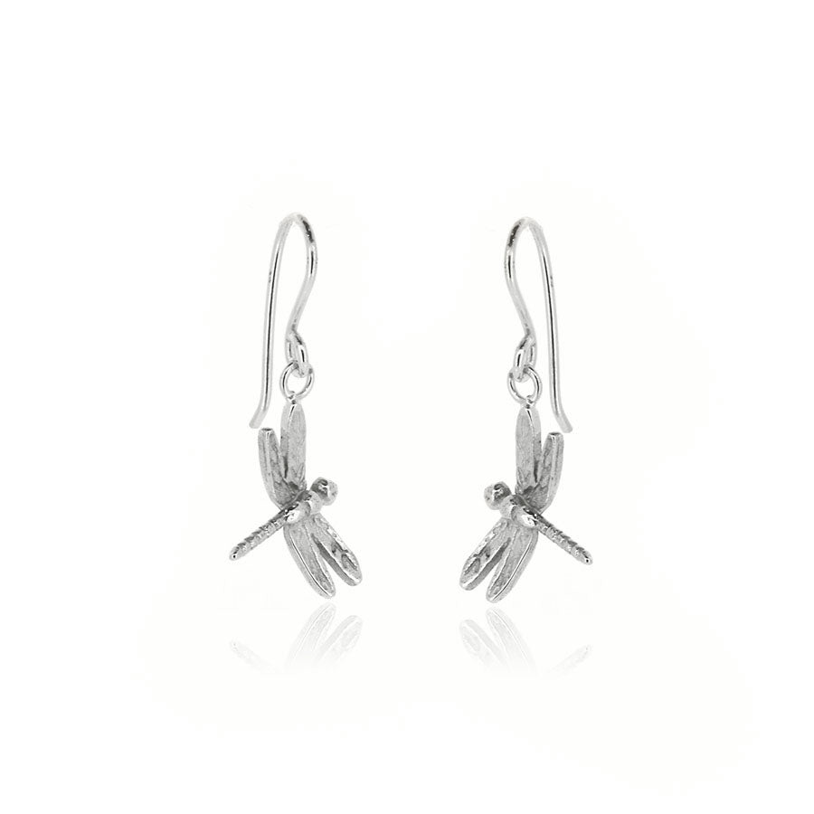 Dragonfly Drop Earrings - Sterling Silver Drop Earrings