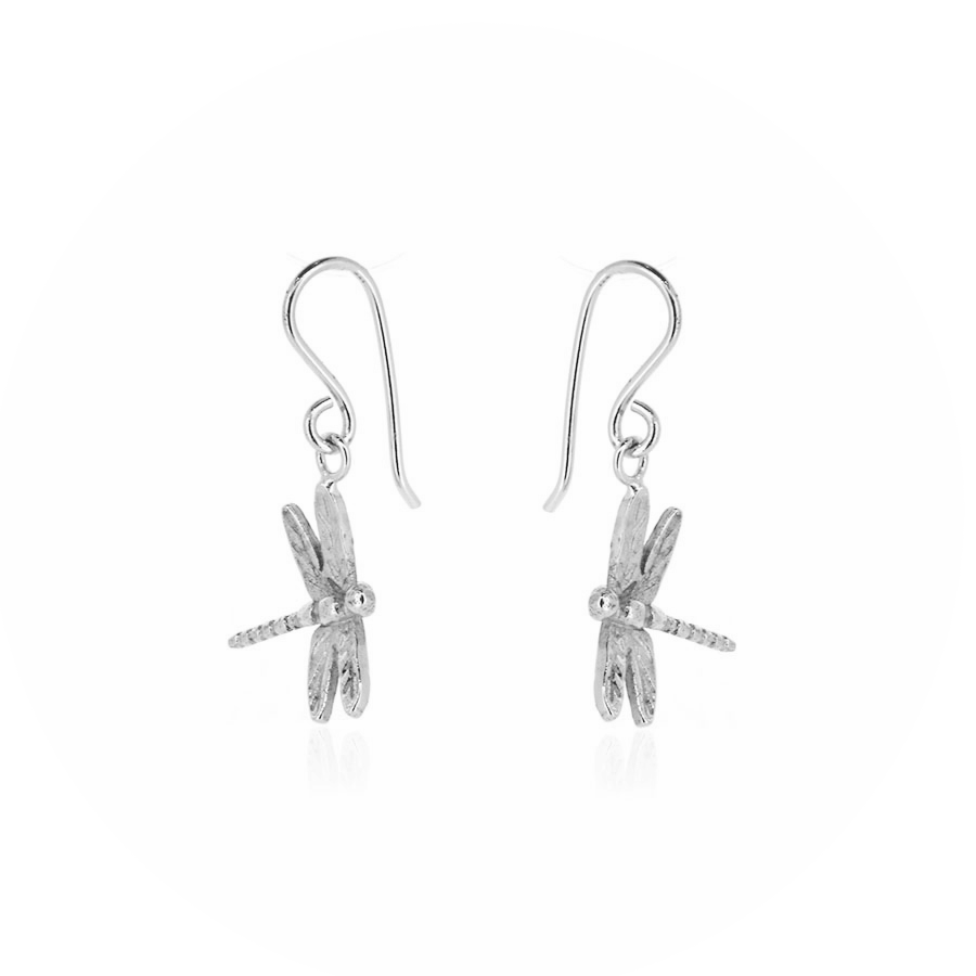 Dragonfly Drop Earrings - Sterling Silver Drop Earrings