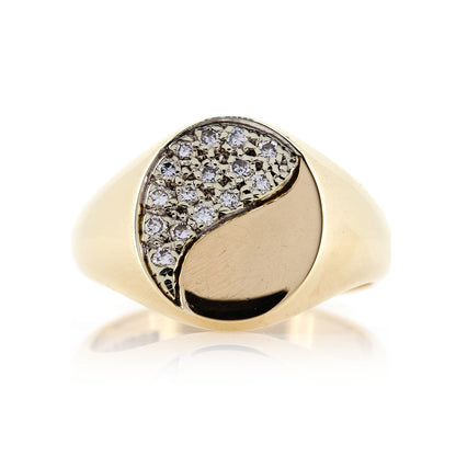 Pre-Owned - Diamond Pave Signet Ring 9ct Gold Rings