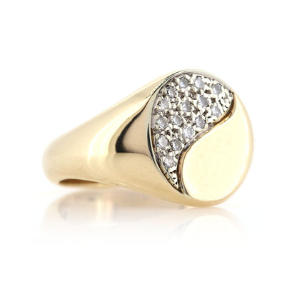 9ct Yellow Gold Diamond Pave Set Signet Ring - Vintage