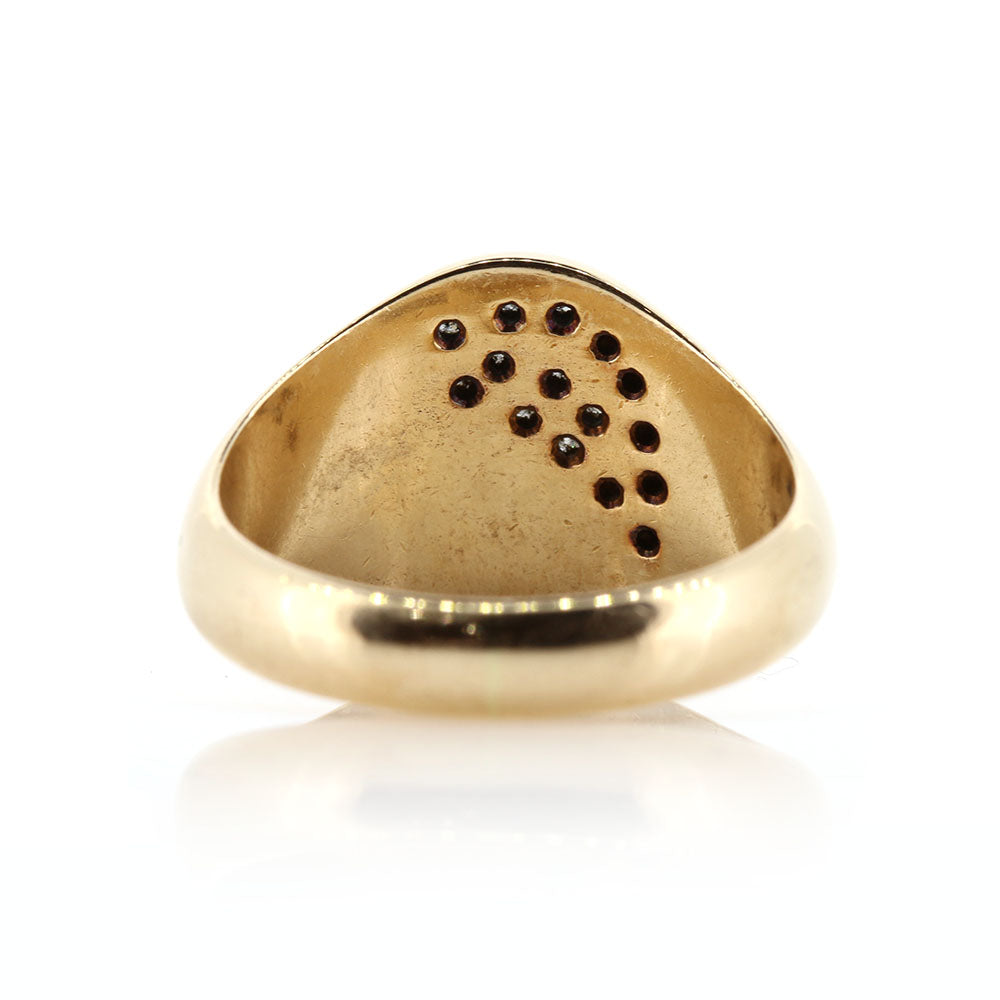 9ct Yellow Gold Diamond Pave Set Signet Ring - Vintage
