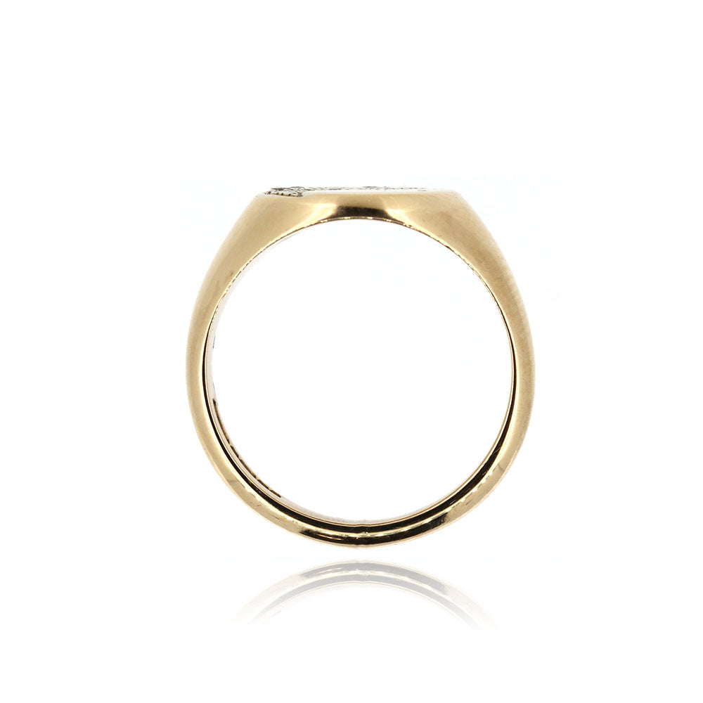 9ct Yellow Gold Diamond Pave Set Signet Ring - Vintage