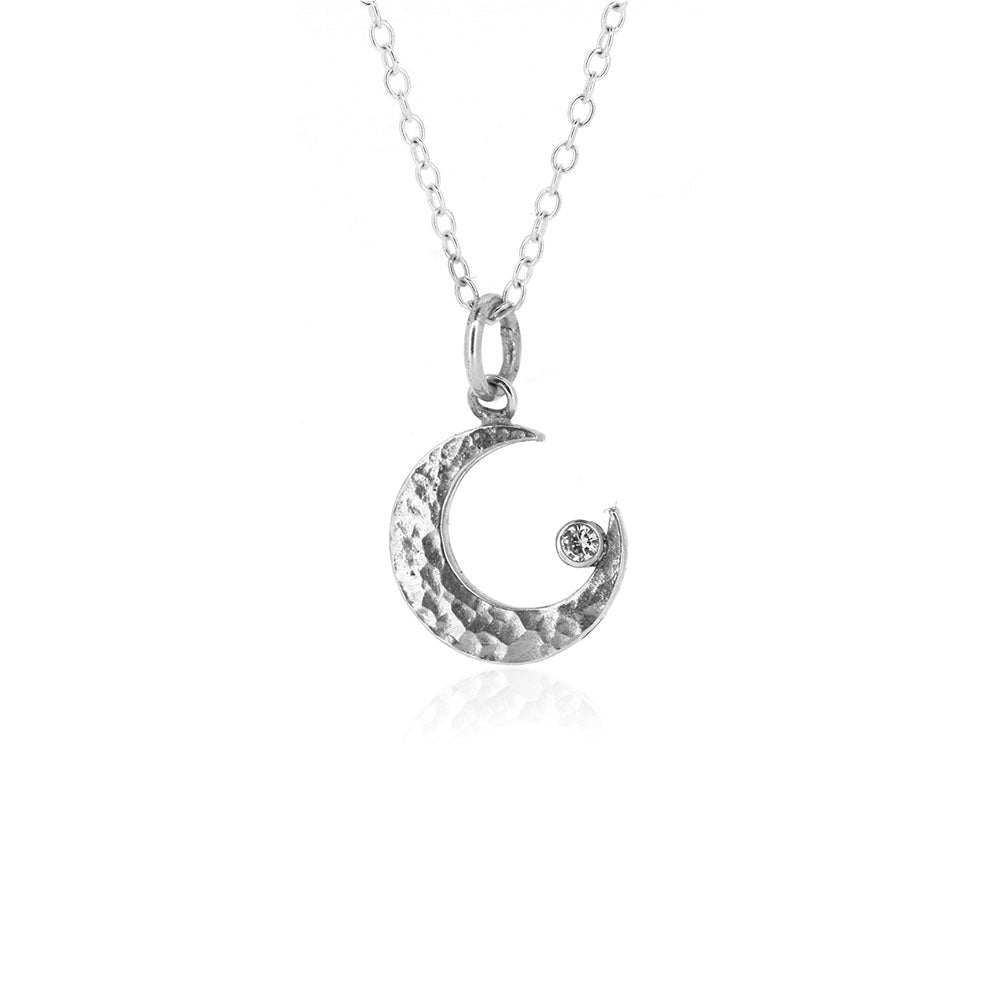 Crescent Moon Diamond Medium Necklace - Sterling Silver Necklace