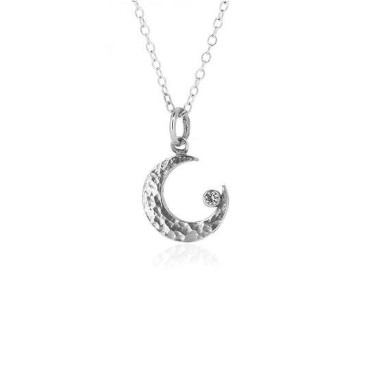 Crescent Moon Diamond Medium Necklace - Sterling Silver Necklace