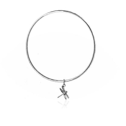 Dragonfly Charm Bangle - Sterling Silver Bangles