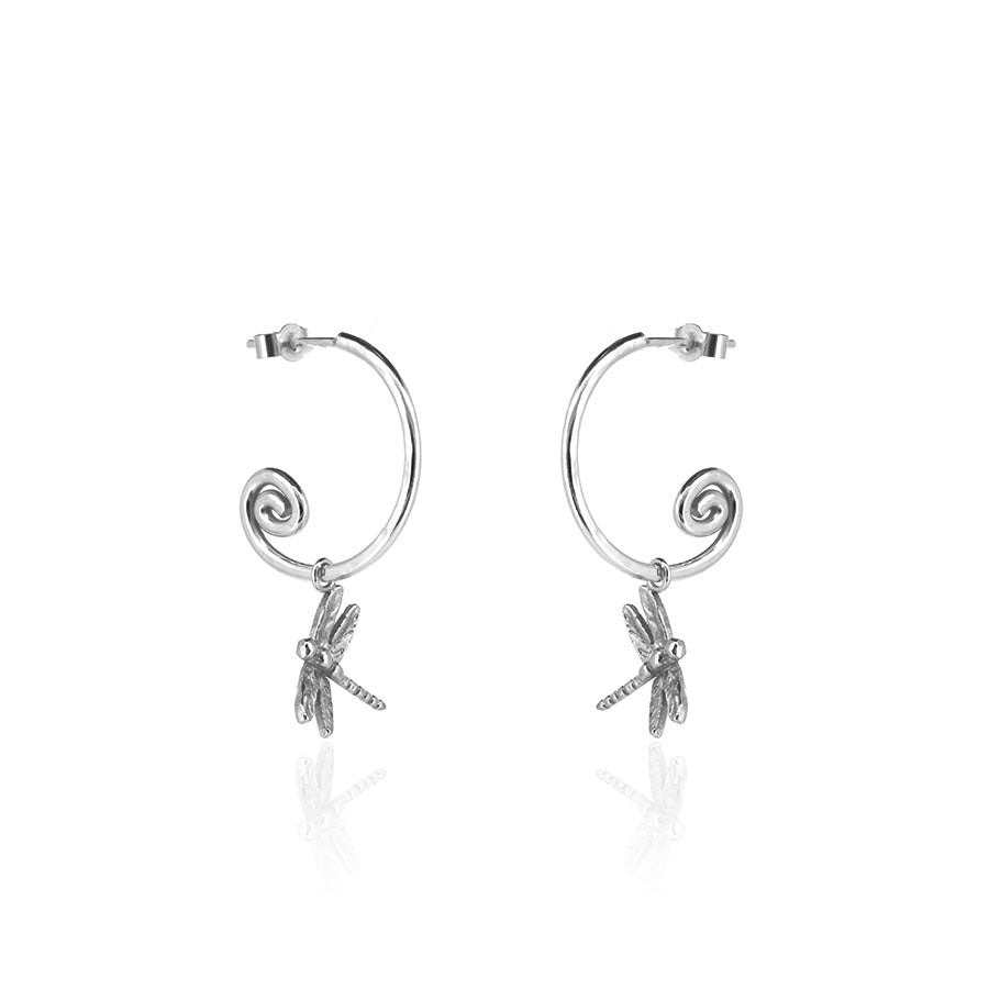 Dragonfly Hoop Earring Charm Drops - Sterling Silver Hoop Earrings