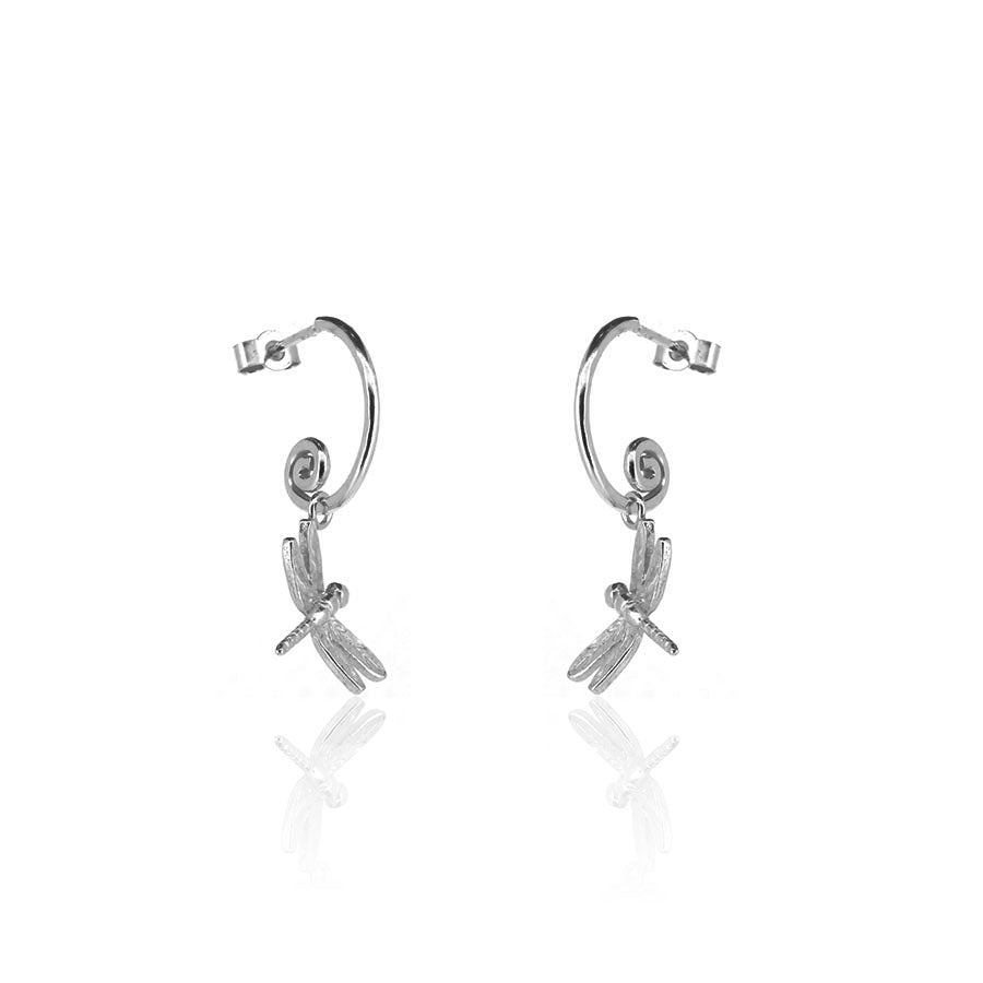 Dragonfly Hoop Earring Charm Drops - Sterling Silver Hoop Earrings