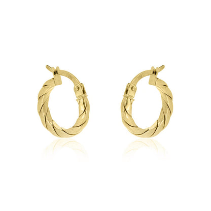 Twisted 14mm Hollow Creole Hoop Earrings - 9ct Yellow Gold Hoop Earrings