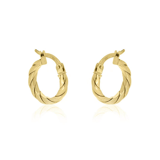 Twisted 14mm Hollow Creole Hoop Earrings - 9ct Yellow Gold
