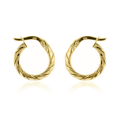 Twisted 14mm Hollow Creole Hoop Earrings - 9ct Yellow Gold Hoop Earrings