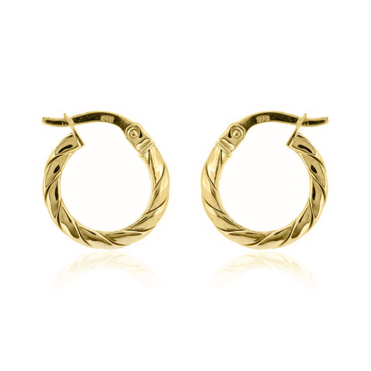 Twisted 14mm Hollow Creole Hoop Earrings - 9ct Yellow Gold