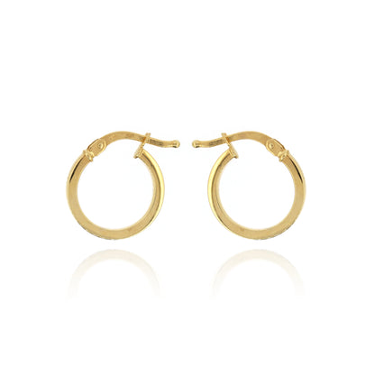 Square Tube 14mm Hollow Creole Hoop Earrings - 9ct Yellow Gold