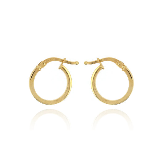 Square Tube 14mm Hollow Creole Hoop Earrings - 9ct Yellow Gold