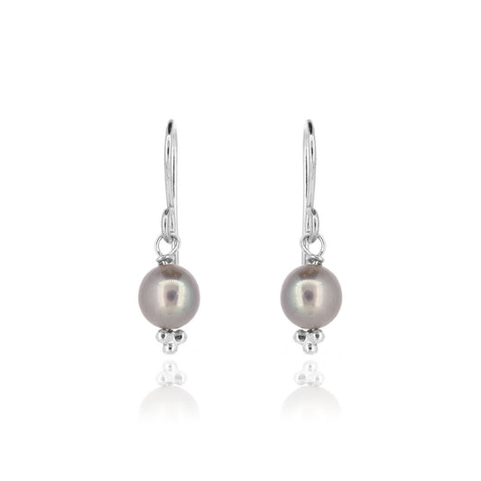 Alyssia Grey Freshwater Pearl Drop Earrings - Sterling Silver Drop Earrings