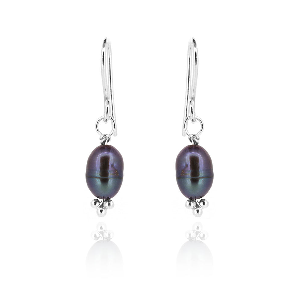 Alyssia Peacock Freshwater Pearl Drop Earrings - Sterling Silver Drop Earrings