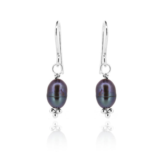 Alyssia Peacock Freshwater Pearl Drop Earrings - Sterling Silver Drop Earrings