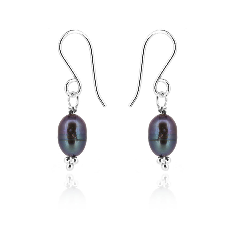 Alyssia Peacock Freshwater Pearl Drop Earrings - Sterling Silver Drop Earrings