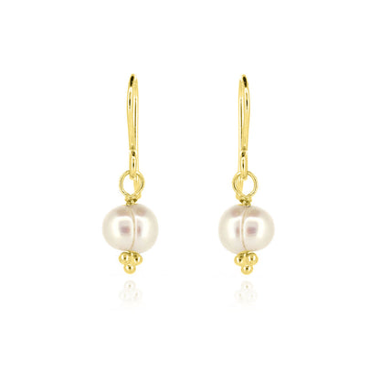 Alyssia White Freshwater Pearl Drop Earrings - Yellow Gold Vermeil Drop Earrings