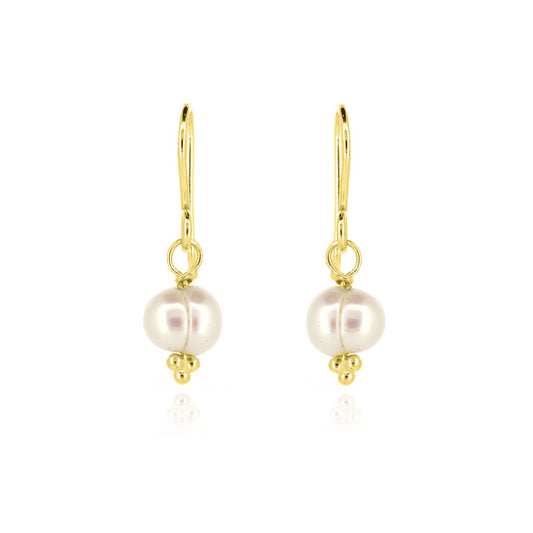 Alyssia White Freshwater Pearl Drop Earrings - Yellow Gold Vermeil Drop Earrings