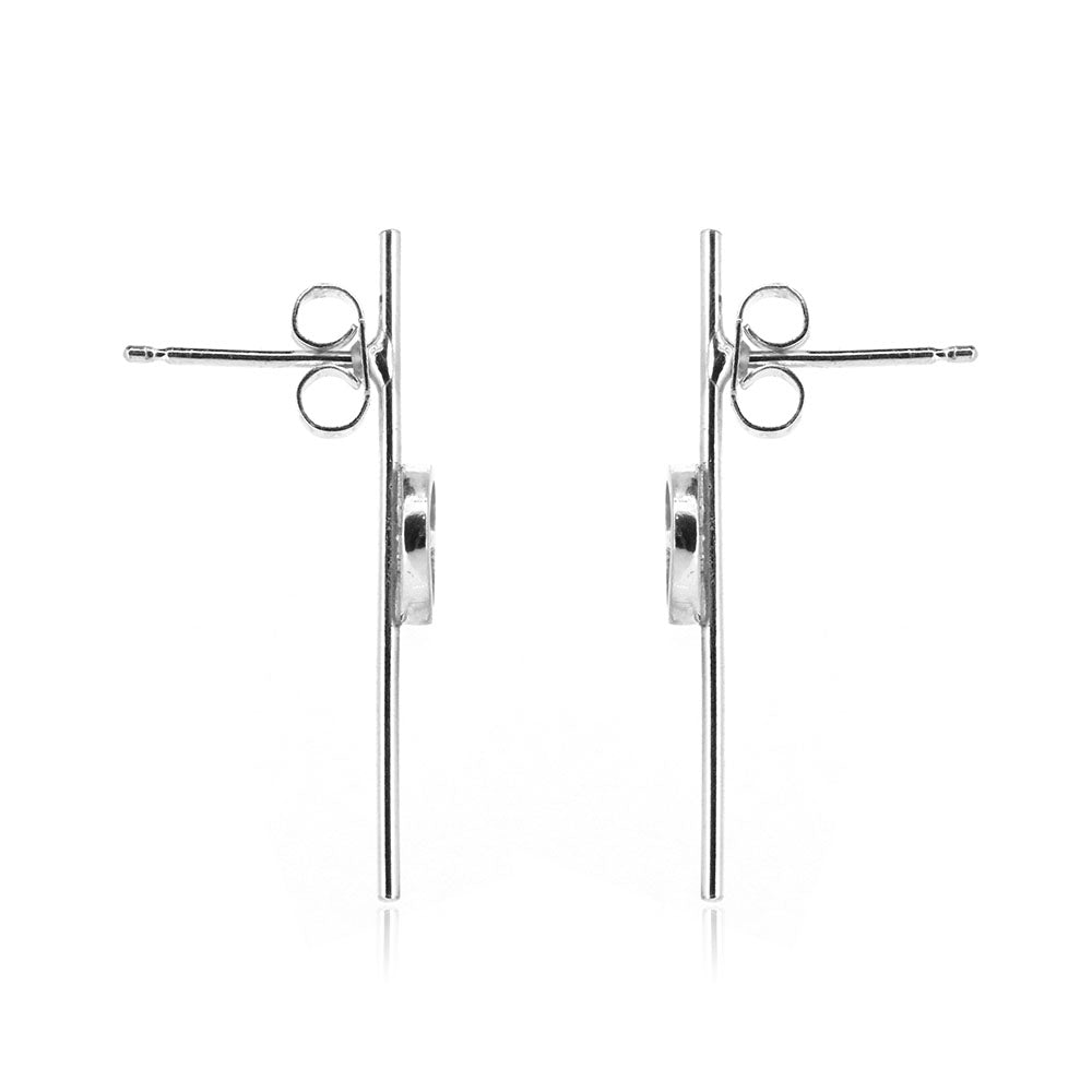 Single Yellow Leaf Long Stem Stud Earrings -Sterling Silver