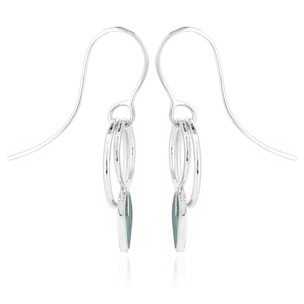 Double Circle Duck Egg Leaf Drop Earrings - Sterling Silver Drop Earrings