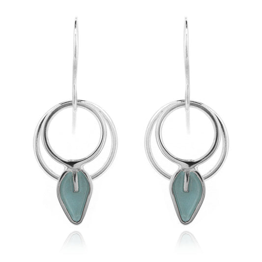 Double Circle Duck Egg Leaf Drop Earrings - Sterling Silver Drop Earrings