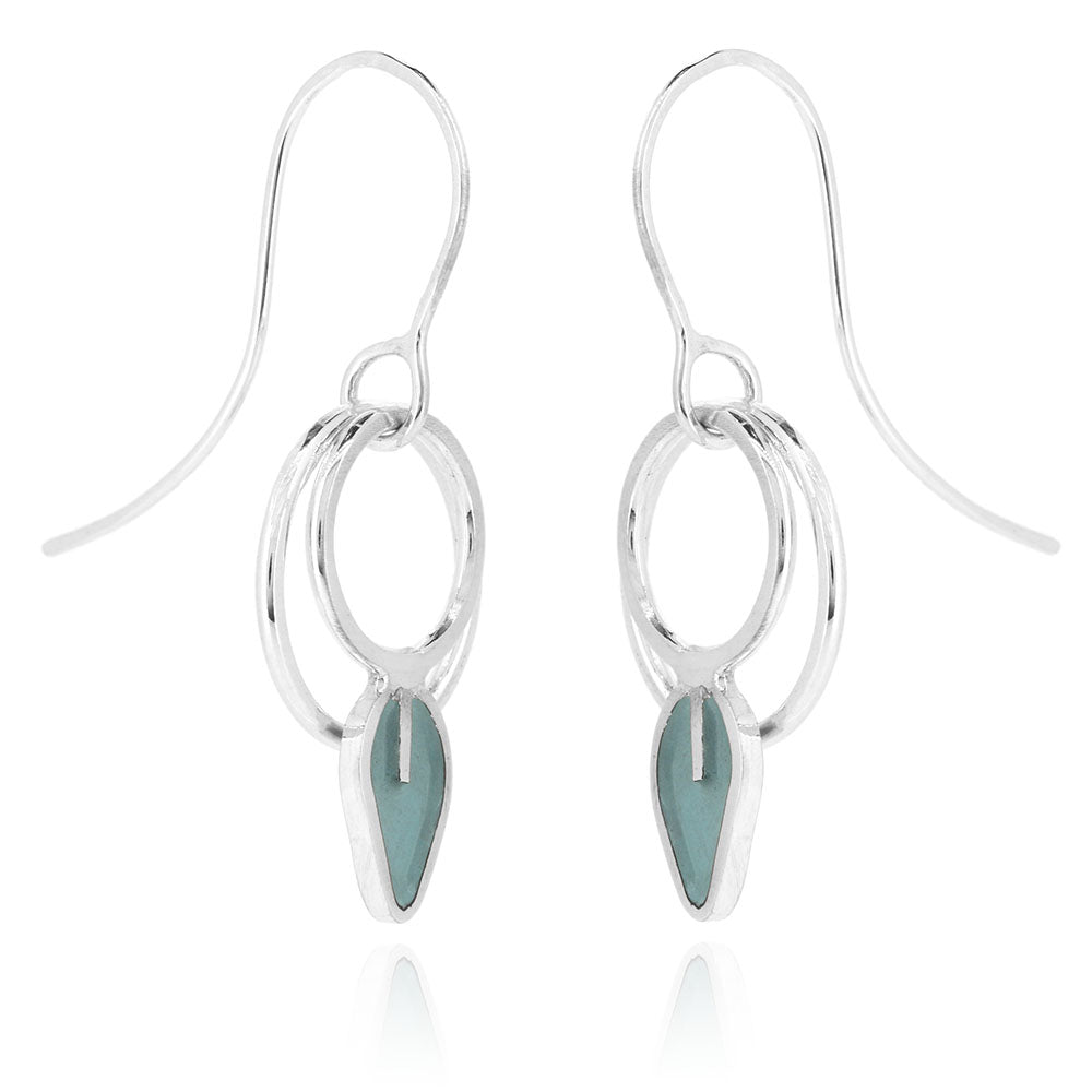 Double Circle Duck Egg Leaf Drop Earrings - Sterling Silver Drop Earrings